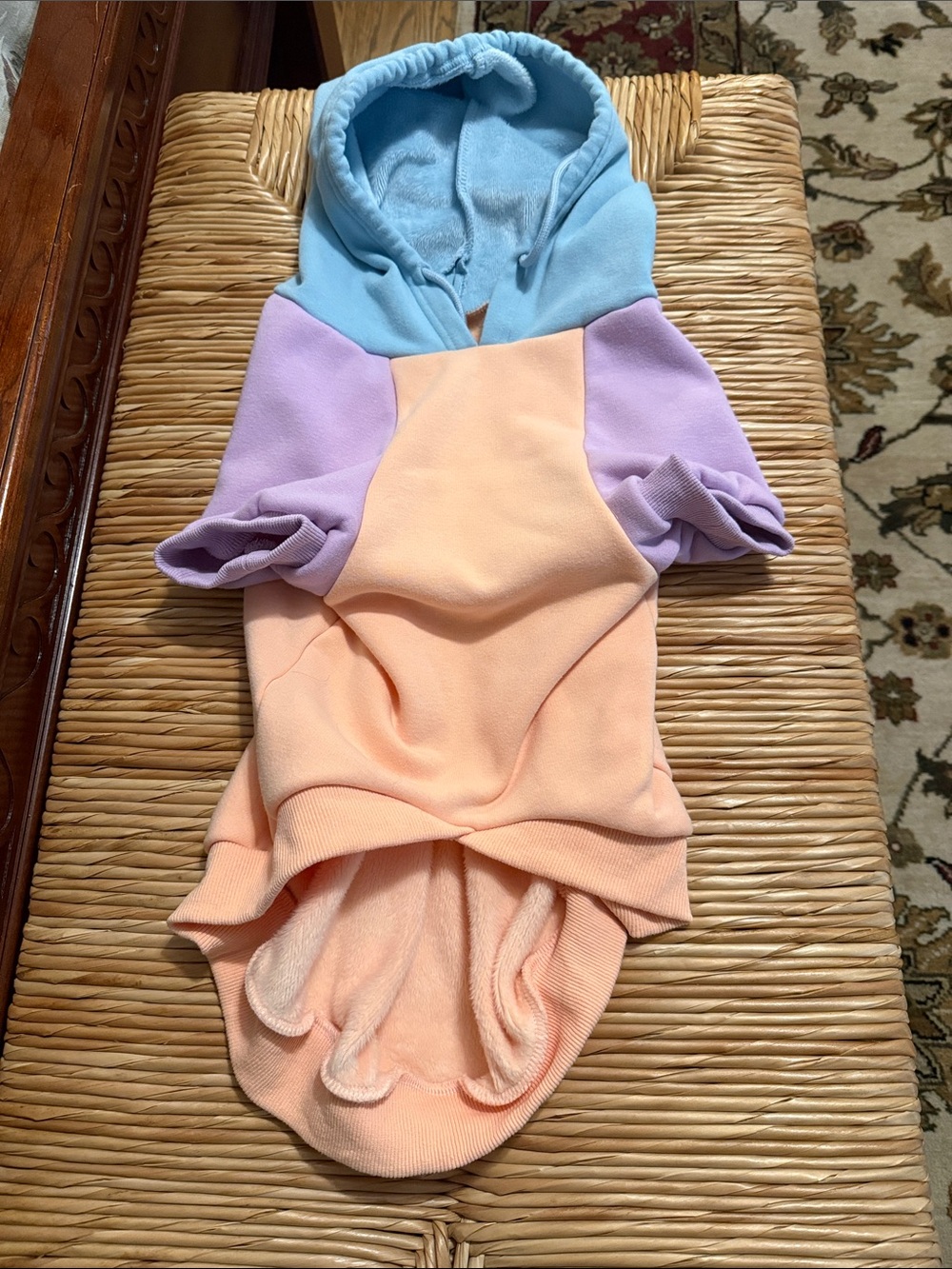 Pastel Colorblock Dog Hoodie - Peach, Lavender & Light Blue